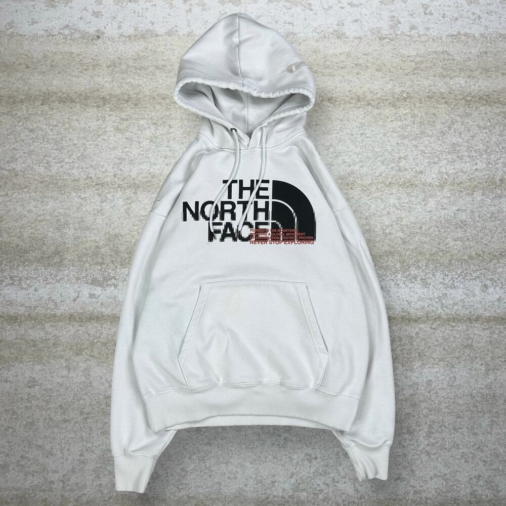 Vintage Y2K The North Face Hoodie Mens M White Black Logo Cotton Pullover